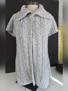 Motherhood Maternity Gray Cable Knit Short-Sleeve Turtleneck Sweater